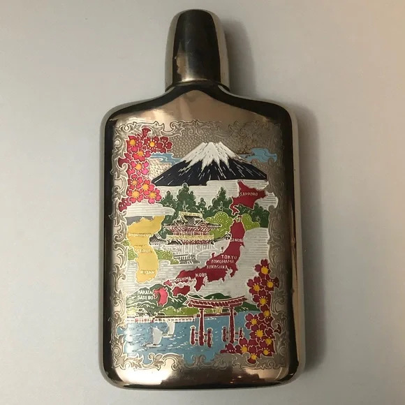 Vintage antique EUC metal flask embossed Japan map - Picture 10 of 17
